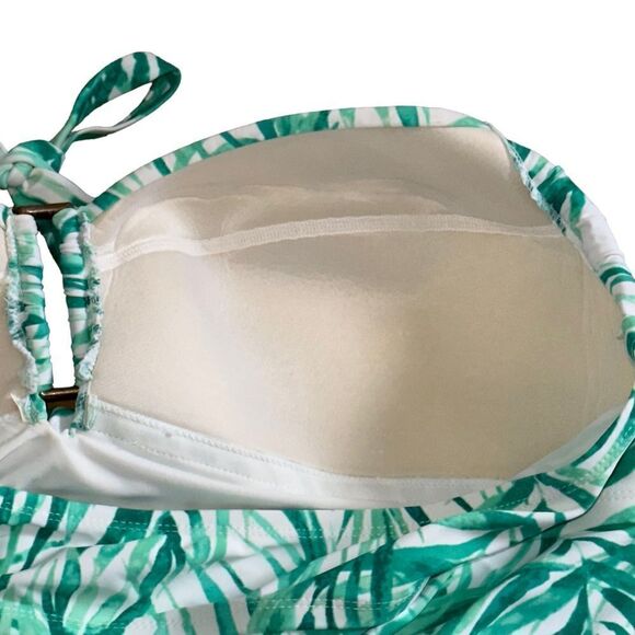 Catalina White Green Leaf Print Tiered Ruffle Tankini Top Size 2X (18W-20W) - Picture 11 of 12